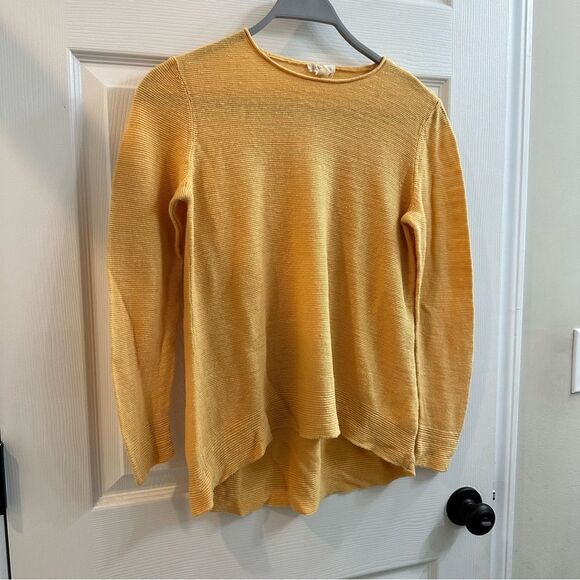 Eileen Fisher Sweater Round Neck Yellow Orange Organic Linen size small - Picture 3 of 8